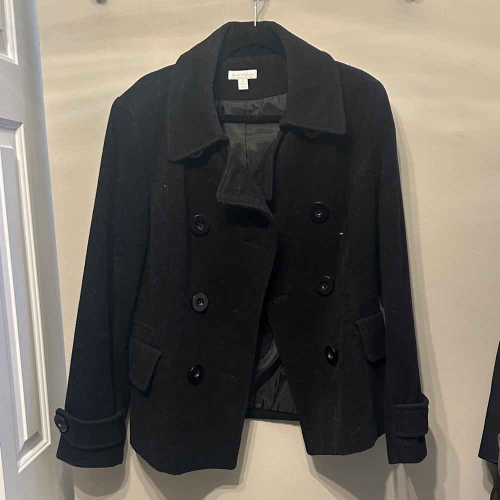 Charter Club Black Double-Breasted Pea Coat